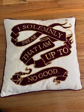I Solemnly Swear Decorative Pillow - Cream and Maroon. From Pottery Barn.